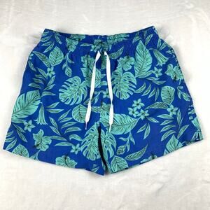 Chubbies Swim Trunks Mens Small Blue Palm Leaves Shorts Drawstring 5" Inseam